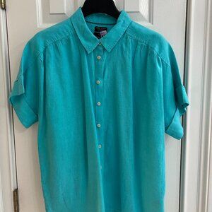 J.Crew Capitaine shirt in Baird McNutt Irish linen - aqua blue in size large.